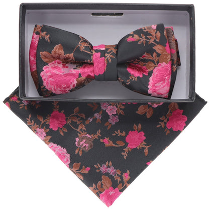 Vittorio Farina Boy's Floral Print Design Bow Tie & Pocket Square in Gift Box - KBH-088 - Bow Tie & Pocket Square - Vittorio Farina
