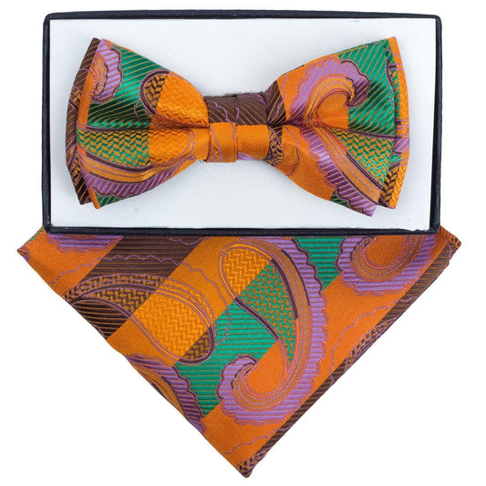 Vittorio Farina Boy's Floral Print Design Bow Tie & Pocket Square in Gift Box - KBH 1003 - Bow Tie & Pocket Square - Vittorio Farina