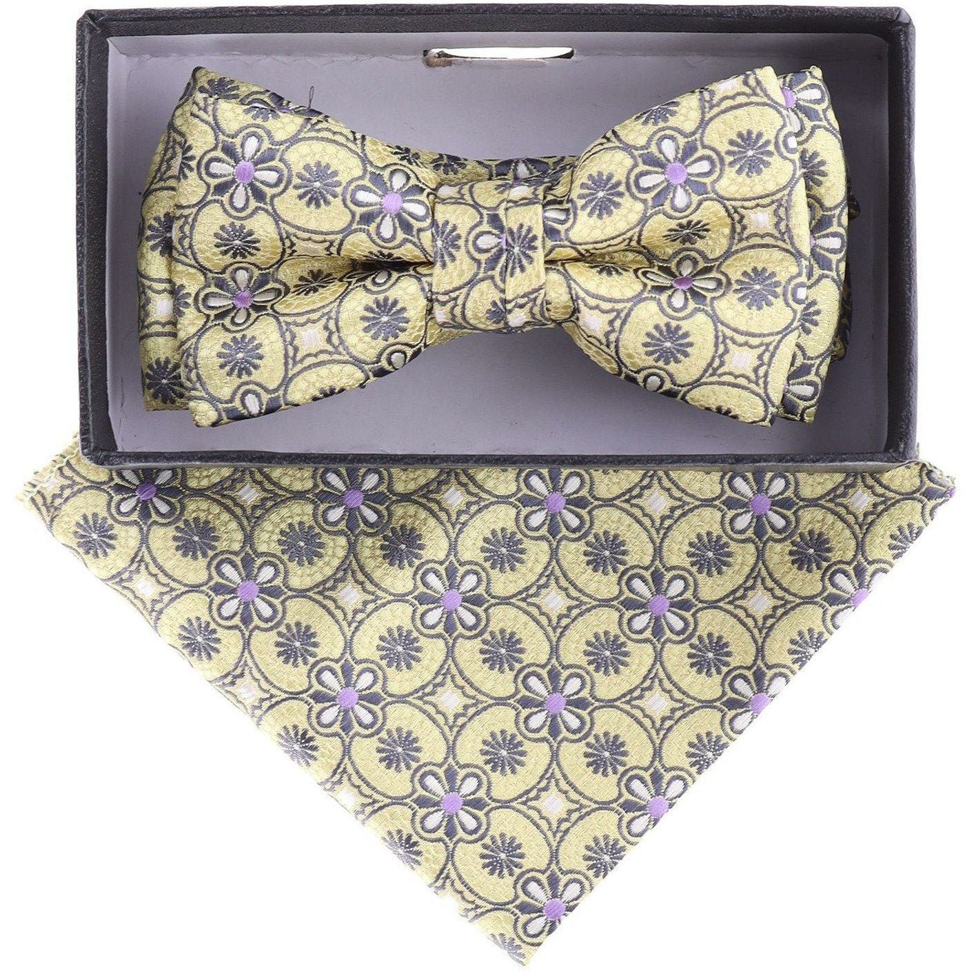 Vittorio Farina Boy's Floral Print Design Bow Tie & Pocket Square in Gift Box - KBH-21001 - Bow Tie & Pocket Square - Vittorio Farina