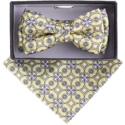 Vittorio Farina Boy's Floral Print Design Bow Tie & Pocket Square in Gift Box - KBH-21001 - Bow Tie & Pocket Square - Vittorio Farina