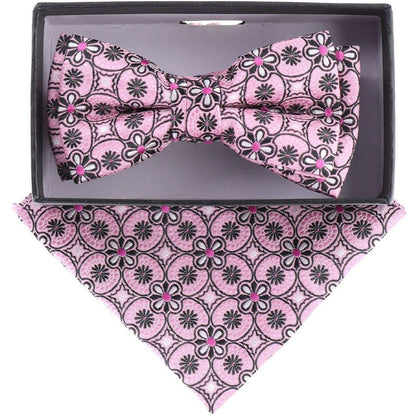Vittorio Farina Boy's Floral Print Design Bow Tie & Pocket Square in Gift Box - KBH-21002 - Bow Tie & Pocket Square - Vittorio Farina