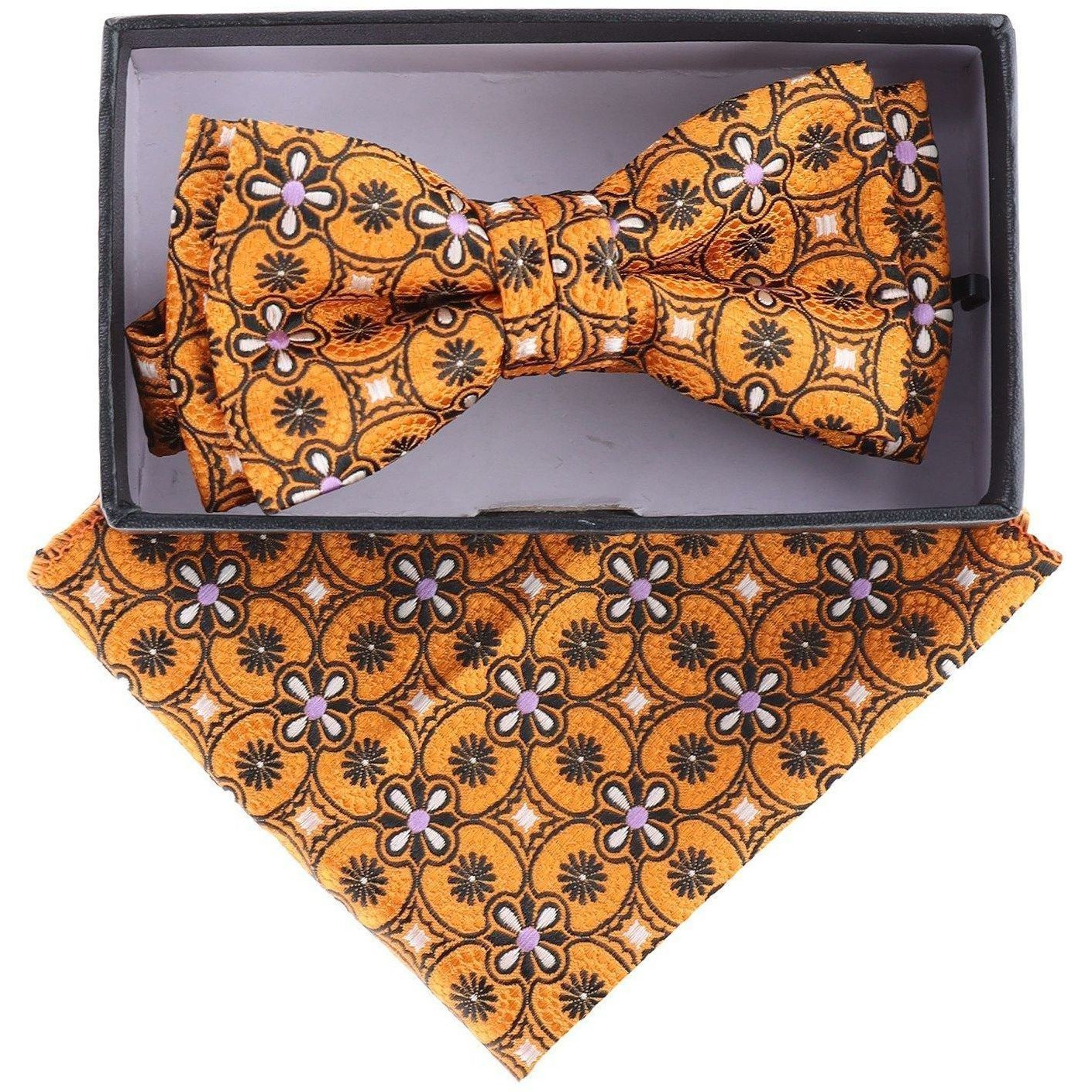 Vittorio Farina Boy's Floral Print Design Bow Tie & Pocket Square in Gift Box - KBH-21004 - Bow Tie & Pocket Square - Vittorio Farina