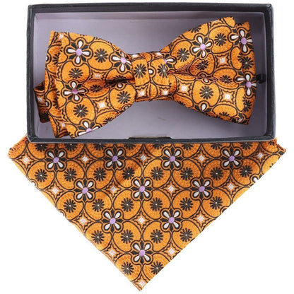 Vittorio Farina Boy's Floral Print Design Bow Tie & Pocket Square in Gift Box - KBH-21004 - Bow Tie & Pocket Square - Vittorio Farina