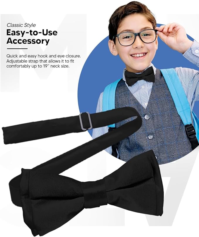 Vittorio Farina Boy's Pretied Solid Silky Satin Bow Tie - Black - Boyswear - Vittorio Farina