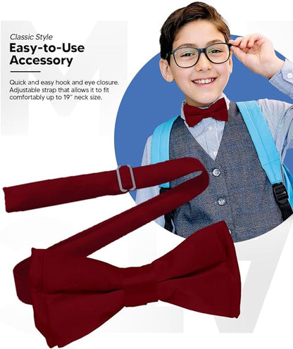 Vittorio Farina Boy's Pretied Solid Silky Satin Bow Tie - Burgundy - Boyswear - Vittorio Farina