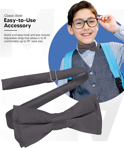 Vittorio Farina Boy's Pretied Solid Silky Satin Bow Tie - Charcoal - Boyswear - Vittorio Farina