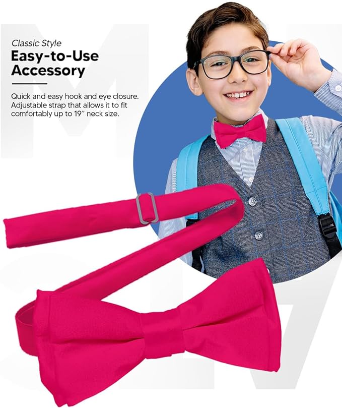 Vittorio Farina Boy's Pretied Solid Silky Satin Bow Tie - Hot Pink - Boyswear - Vittorio Farina