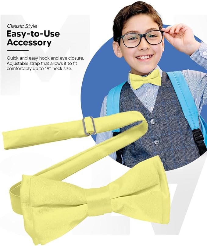 Vittorio Farina Boy's Pretied Solid Silky Satin Bow Tie - Maize - Boyswear - Vittorio Farina