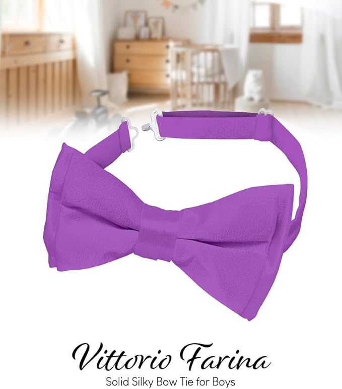 Vittorio Farina Boy's Pretied Solid Silky Satin Bow Tie - Medium Purple - Boyswear - Vittorio Farina