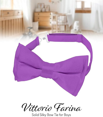 Vittorio Farina Boy's Pretied Solid Silky Satin Bow Tie - Medium Purple - Boyswear - Vittorio Farina