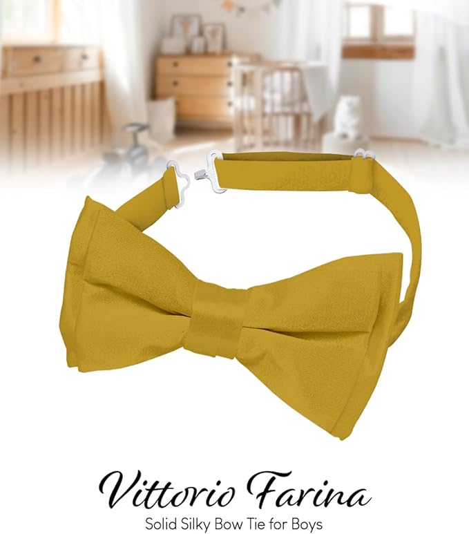 Vittorio Farina Boy's Pretied Solid Silky Satin Bow Tie - Mustard Yellow - Boyswear - Vittorio Farina