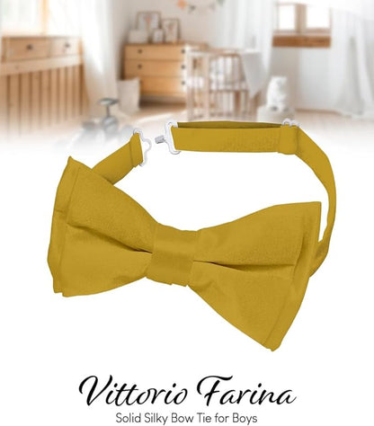 Vittorio Farina Boy's Pretied Solid Silky Satin Bow Tie - Mustard Yellow - Boyswear - Vittorio Farina
