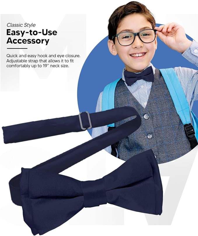Vittorio Farina Boy's Pretied Solid Silky Satin Bow Tie - Navy Blue - Boyswear - Vittorio Farina