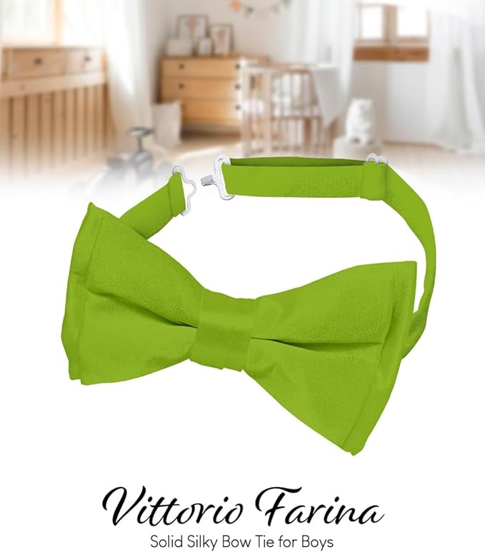 Vittorio Farina Boy's Pretied Solid Silky Satin Bow Tie - Olive Green - Boyswear - Vittorio Farina