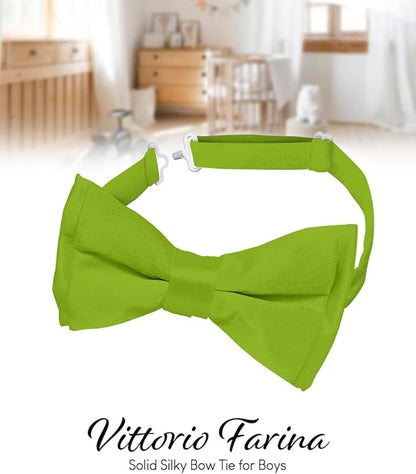 Vittorio Farina Boy's Pretied Solid Silky Satin Bow Tie - Olive Green - Boyswear - Vittorio Farina