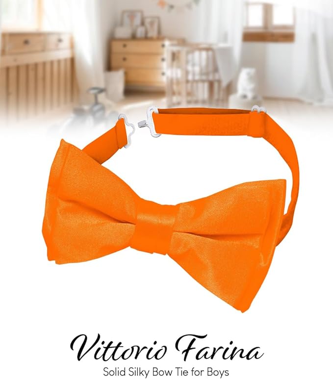 Vittorio Farina Boy's Pretied Solid Silky Satin Bow Tie - Orange - Boyswear - Vittorio Farina