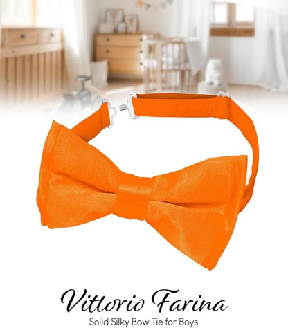 Vittorio Farina Boy's Pretied Solid Silky Satin Bow Tie - Orange - Boyswear - Vittorio Farina