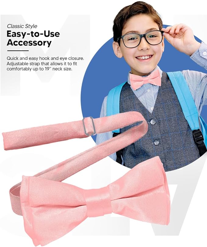 Vittorio Farina Boy's Pretied Solid Silky Satin Bow Tie - Pink - Boyswear - Vittorio Farina
