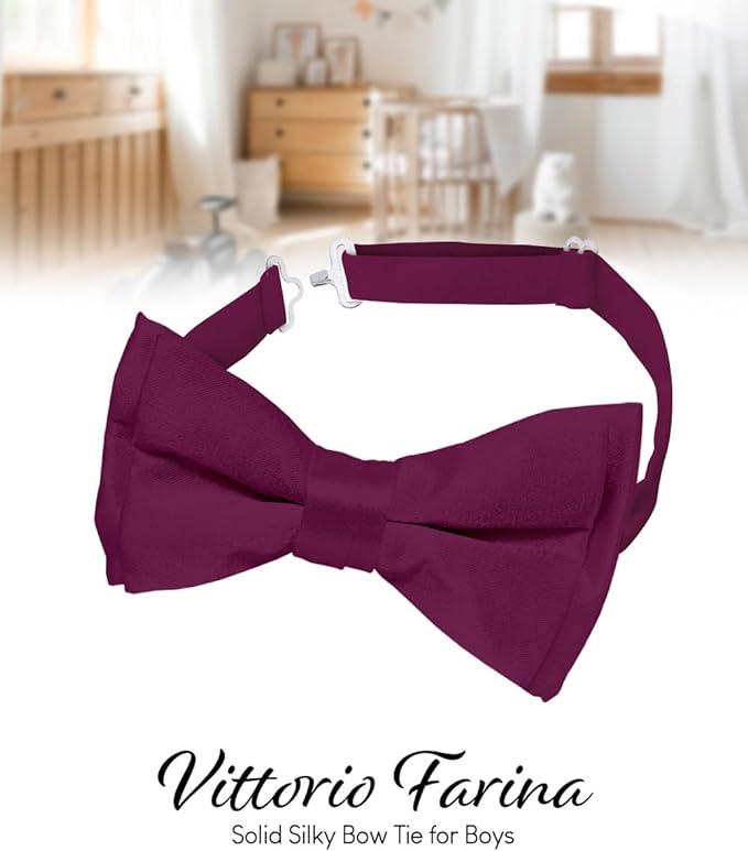 Vittorio Farina Boy's Pretied Solid Silky Satin Bow Tie - Plum - Boyswear - Vittorio Farina