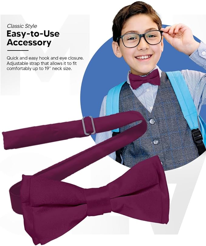 Vittorio Farina Boy's Pretied Solid Silky Satin Bow Tie - Plum - Boyswear - Vittorio Farina