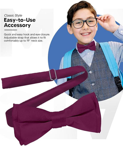 Vittorio Farina Boy's Pretied Solid Silky Satin Bow Tie - Plum - Boyswear - Vittorio Farina