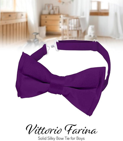 Vittorio Farina Boy's Pretied Solid Silky Satin Bow Tie - Purple - Boyswear - Vittorio Farina