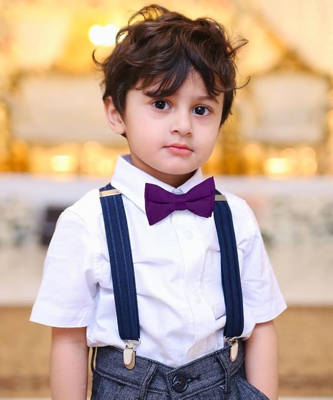 Vittorio Farina Boy's Pretied Solid Silky Satin Bow Tie - Purple - Boyswear - Vittorio Farina