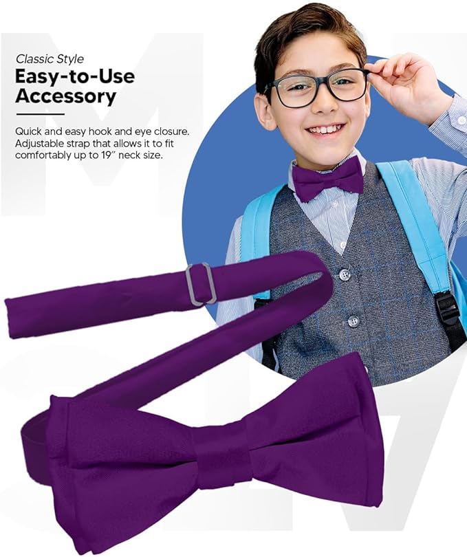 Vittorio Farina Boy's Pretied Solid Silky Satin Bow Tie - Purple - Boyswear - Vittorio Farina