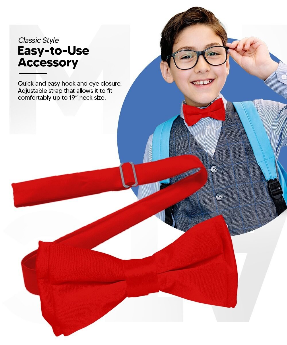 Vittorio Farina Boy's Pretied Solid Silky Satin Bow Tie - Red - Boyswear - Vittorio Farina