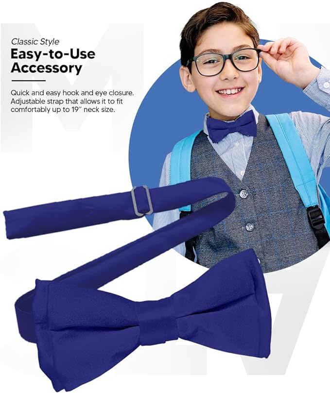 Vittorio Farina Boy's Pretied Solid Silky Satin Bow Tie - Royal Blue - Boyswear - Vittorio Farina