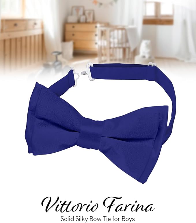 Vittorio Farina Boy's Pretied Solid Silky Satin Bow Tie - Royal Blue - Boyswear - Vittorio Farina