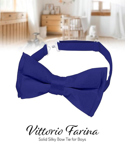 Vittorio Farina Boy's Pretied Solid Silky Satin Bow Tie - Royal Blue - Boyswear - Vittorio Farina