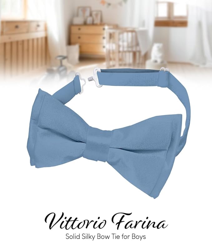 Vittorio Farina Boy's Pretied Solid Silky Satin Bow Tie - Sky Blue - Boyswear - Vittorio Farina