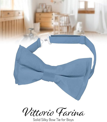 Vittorio Farina Boy's Pretied Solid Silky Satin Bow Tie - Sky Blue - Boyswear - Vittorio Farina