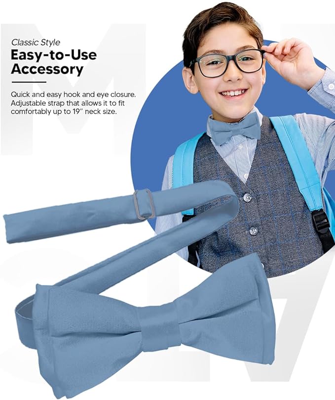 Vittorio Farina Boy's Pretied Solid Silky Satin Bow Tie - Sky Blue - Boyswear - Vittorio Farina