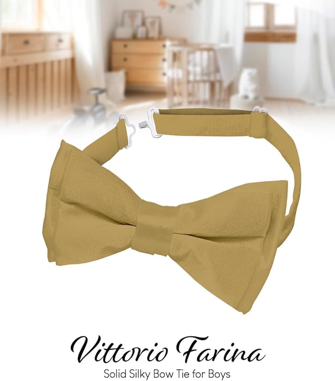 Vittorio Farina Boy's Pretied Solid Silky Satin Bow Tie - Tan - Boyswear - Vittorio Farina