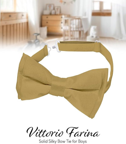 Vittorio Farina Boy's Pretied Solid Silky Satin Bow Tie - Tan - Boyswear - Vittorio Farina