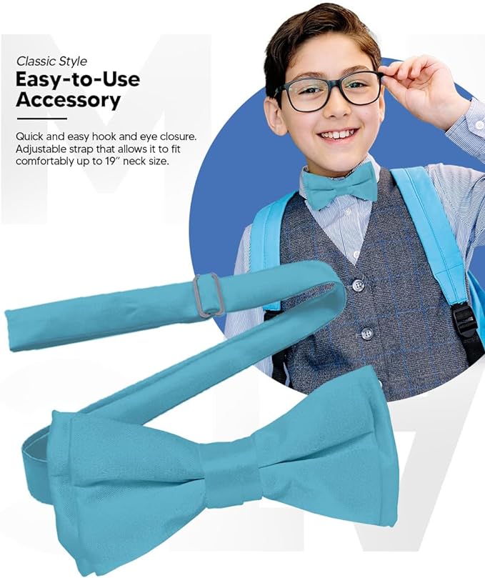 Vittorio Farina Boy's Pretied Solid Silky Satin Bow Tie - Turquoise - Boyswear - Vittorio Farina