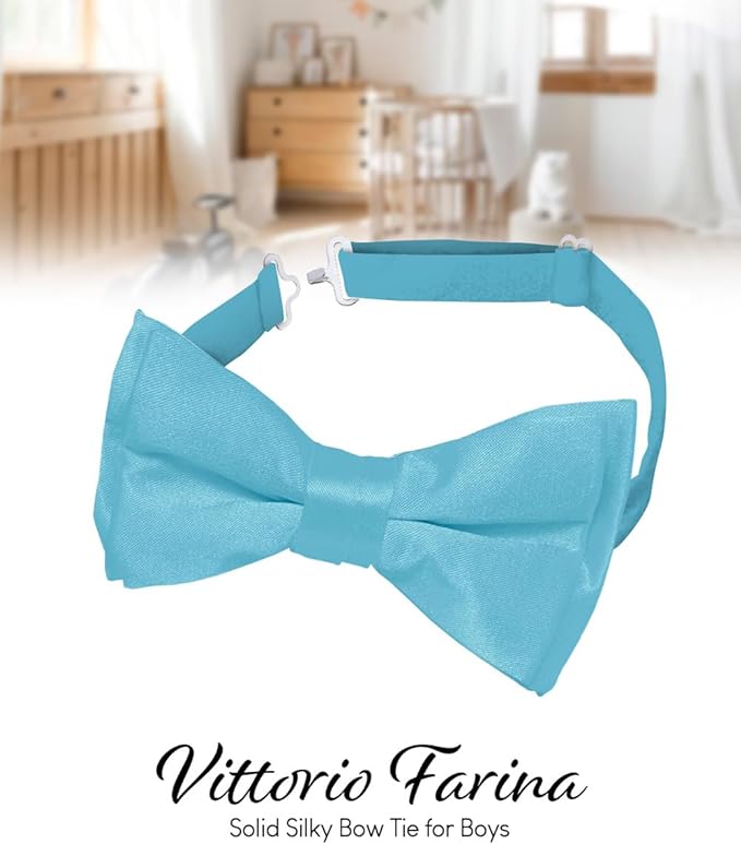 Vittorio Farina Boy's Pretied Solid Silky Satin Bow Tie - Turquoise - Boyswear - Vittorio Farina