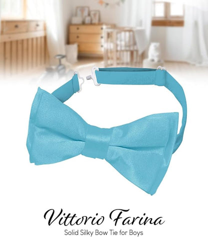 Vittorio Farina Boy's Pretied Solid Silky Satin Bow Tie - Turquoise - Boyswear - Vittorio Farina