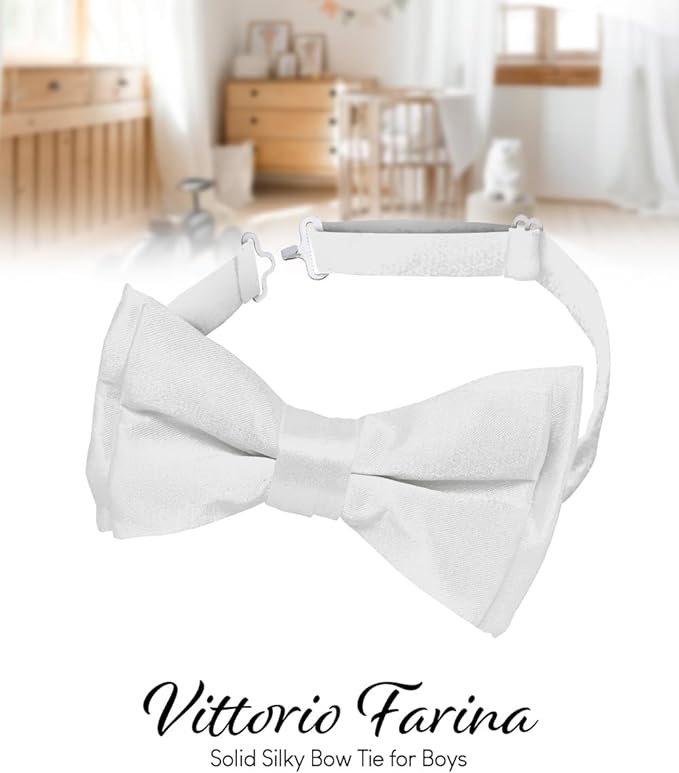 Vittorio Farina Boy's Pretied Solid Silky Satin Bow Tie - White - Boyswear - Vittorio Farina