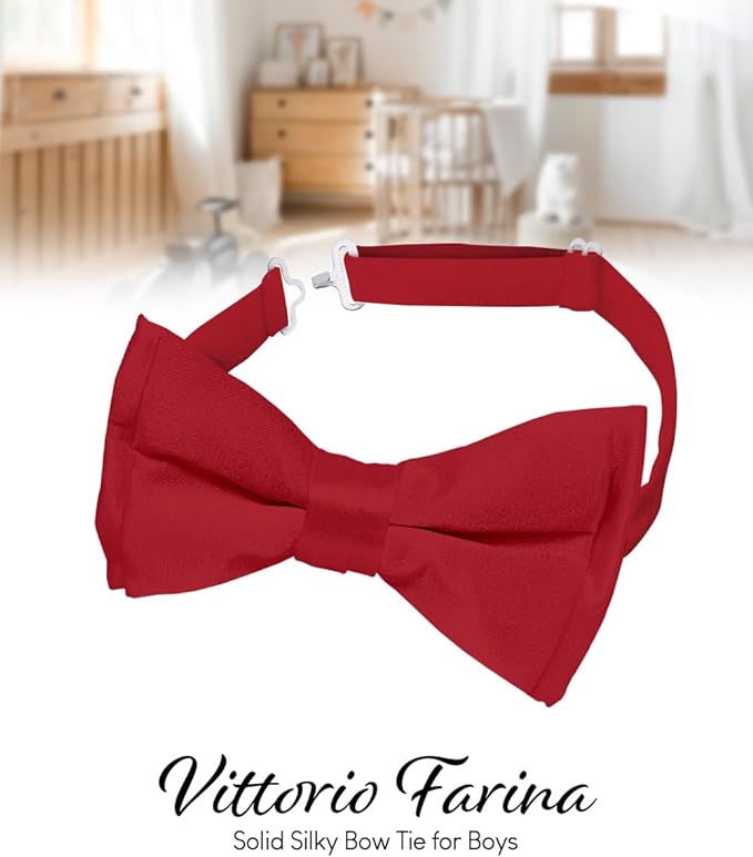 Vittorio Farina Boy's Pretied Solid Silky Satin Bow Tie - Wine - Boyswear - Vittorio Farina