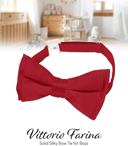 Vittorio Farina Boy's Pretied Solid Silky Satin Bow Tie - Wine - Boyswear - Vittorio Farina