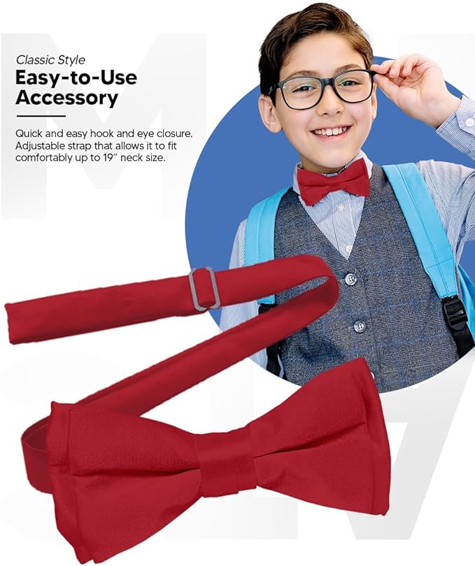 Vittorio Farina Boy's Pretied Solid Silky Satin Bow Tie - Wine - Boyswear - Vittorio Farina