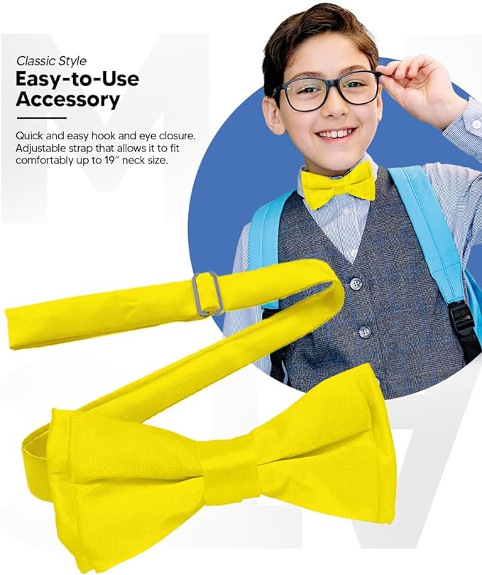 Vittorio Farina Boy's Pretied Solid Silky Satin Bow Tie - Yellow - Boyswear - Vittorio Farina