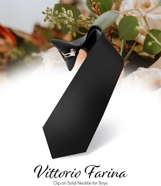 Vittorio Farina Boy's Satin Clip Necktie - Black - Boyswear - Vittorio Farina