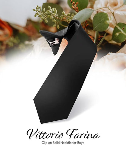 Vittorio Farina Boy's Satin Clip Necktie - Black - Boyswear - Vittorio Farina