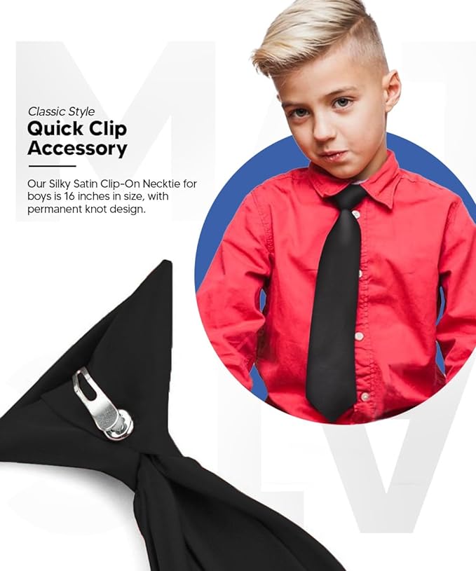 Vittorio Farina Boy's Satin Clip Necktie - Black - Boyswear - Vittorio Farina
