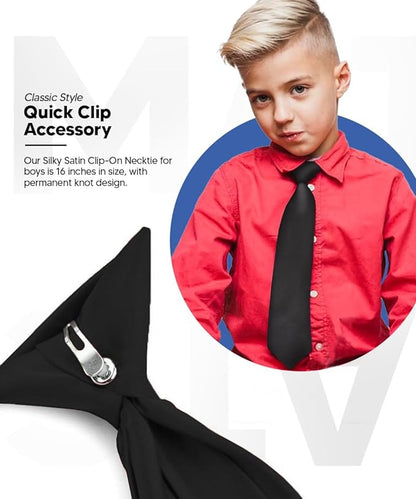 Vittorio Farina Boy's Satin Clip Necktie - Black - Boyswear - Vittorio Farina