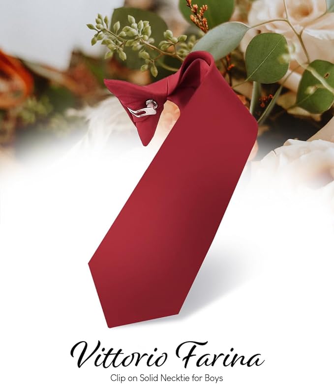 Vittorio Farina Boy's Satin Clip Necktie - Burgundy - Boyswear - Vittorio Farina
